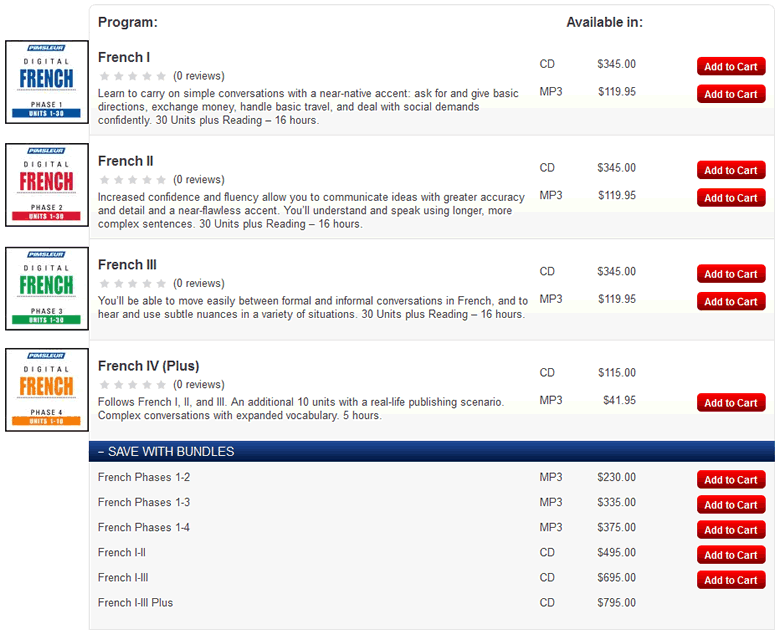 pimsleur french prices